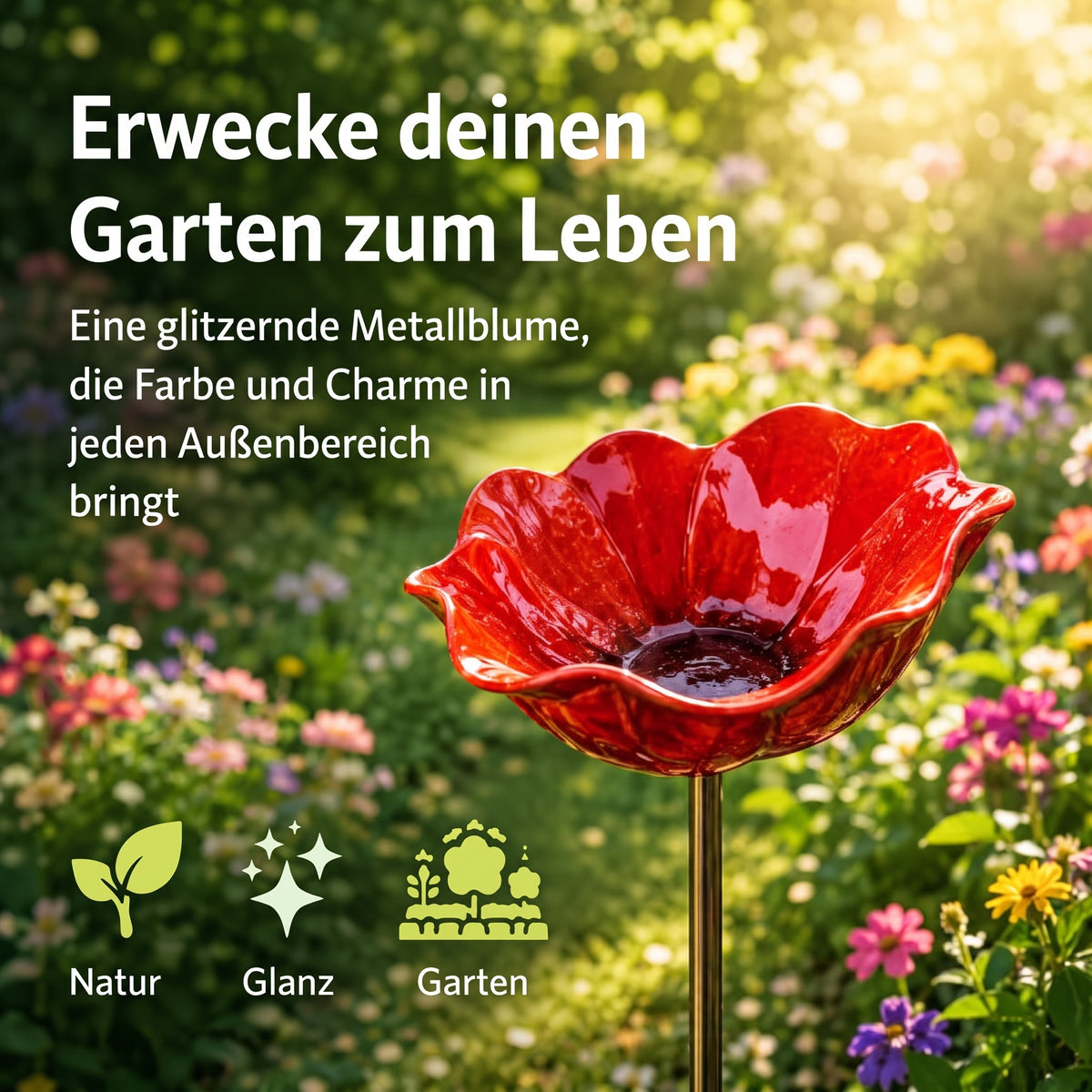 Petalbath - Vogelbad mit Klatschmohn-Design für den Garten
