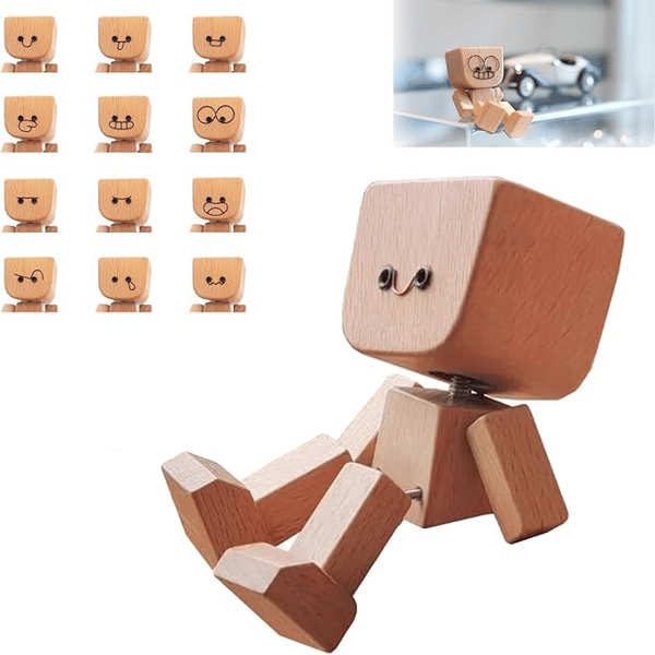 Holz Deko Figur | Bewegliche Wippfunktion | Wechselbare Gesichter | WobbleWood