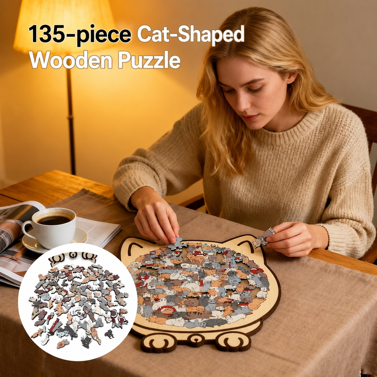 Puzzeline - Holzpuzzle in Katzenform mit 135 Teilen