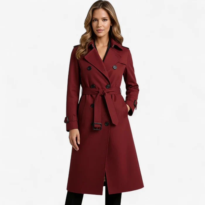 Sarah – Langer Trenchcoat mit Gürtel und Knopfleiste