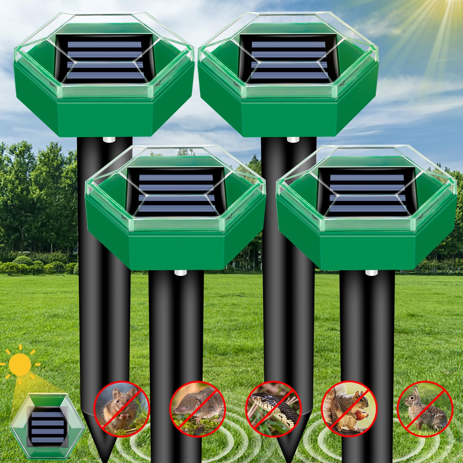 Maulwurfabwehr 4er Pack | Solarbetrieben und wetterfest | Einfache Installation | MoleSilent