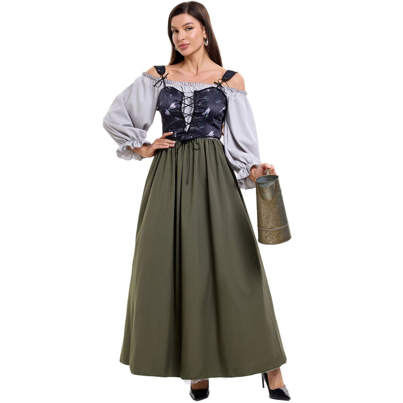 Alpen - Damen Trachtenkleid mit Puffärmeln und elastischem Ausschnitt