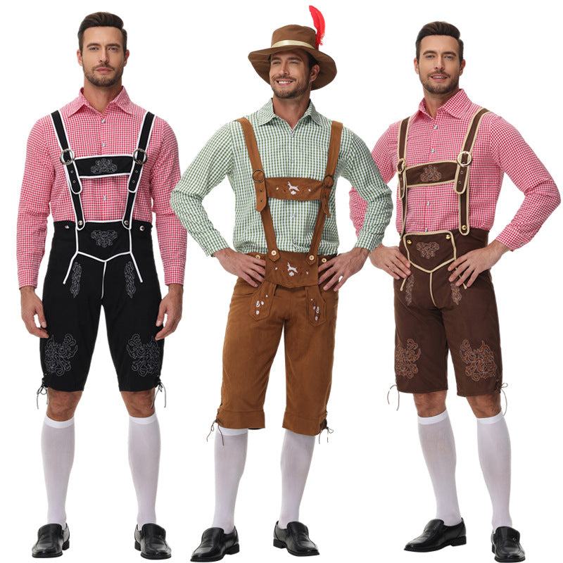 Loden - Herren Trachtenlederhose mit Hosenträgern und Stickereien