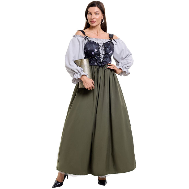 Alpen - Damen Trachtenkleid mit Puffärmeln und elastischem Ausschnitt