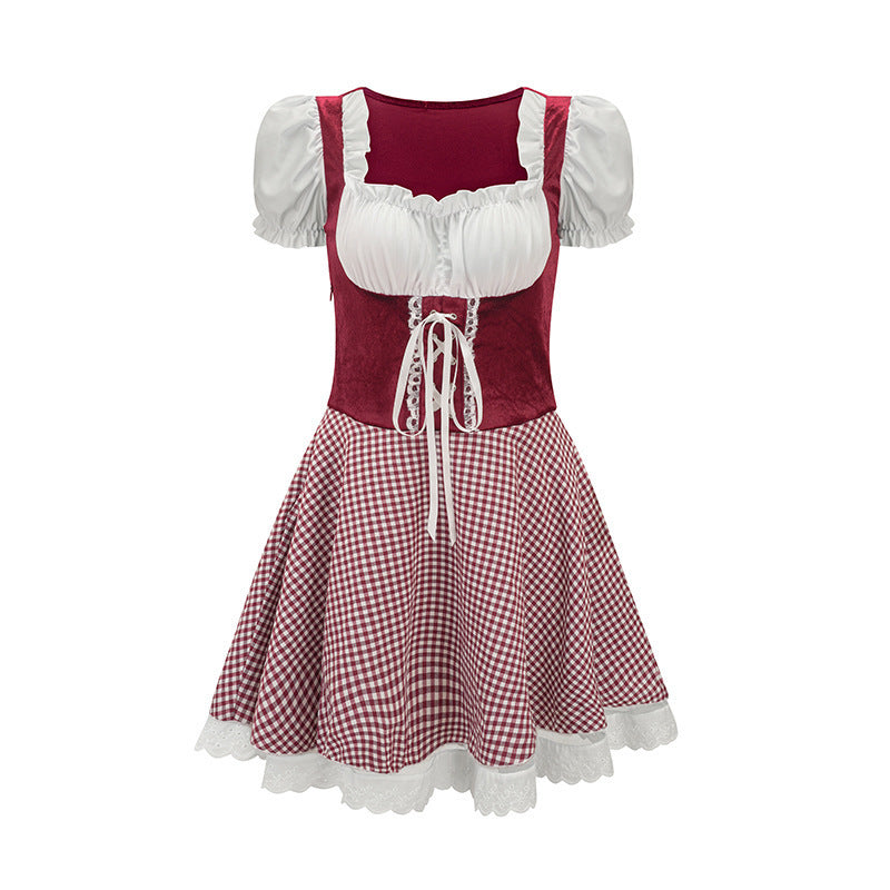 Bavora - Damen Mini-Dirndl mit Vichykaro-Rock, Schnürmieder
