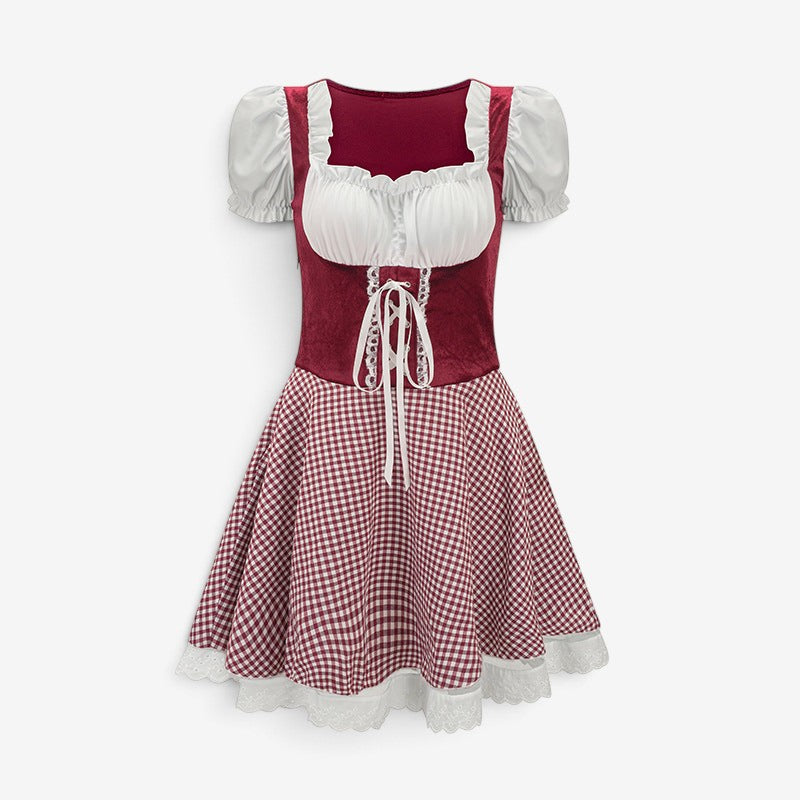 Bavora - Damen Mini-Dirndl mit Vichykaro-Rock, Schnürmieder