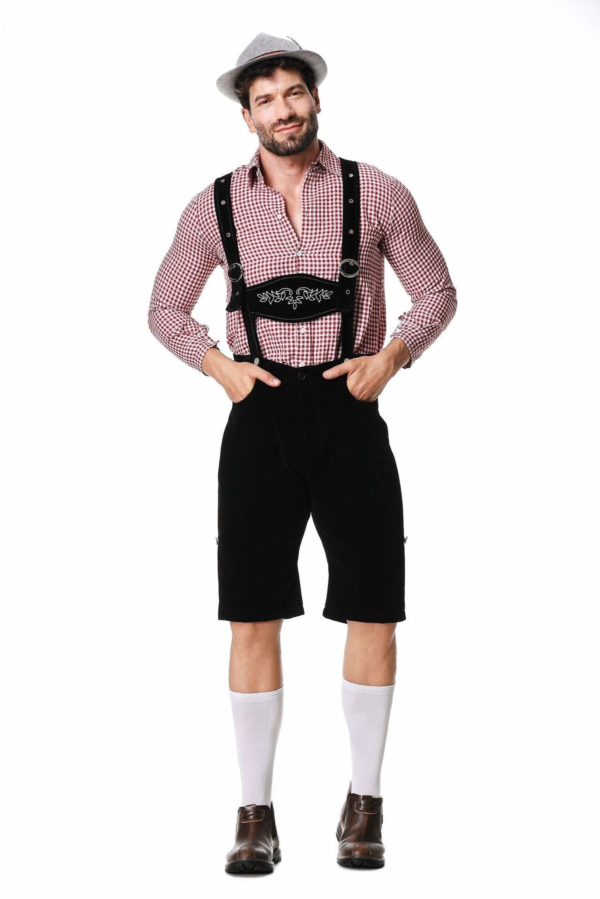 Herren Trachten-Kniebundhose mit verstellbaren Trägern