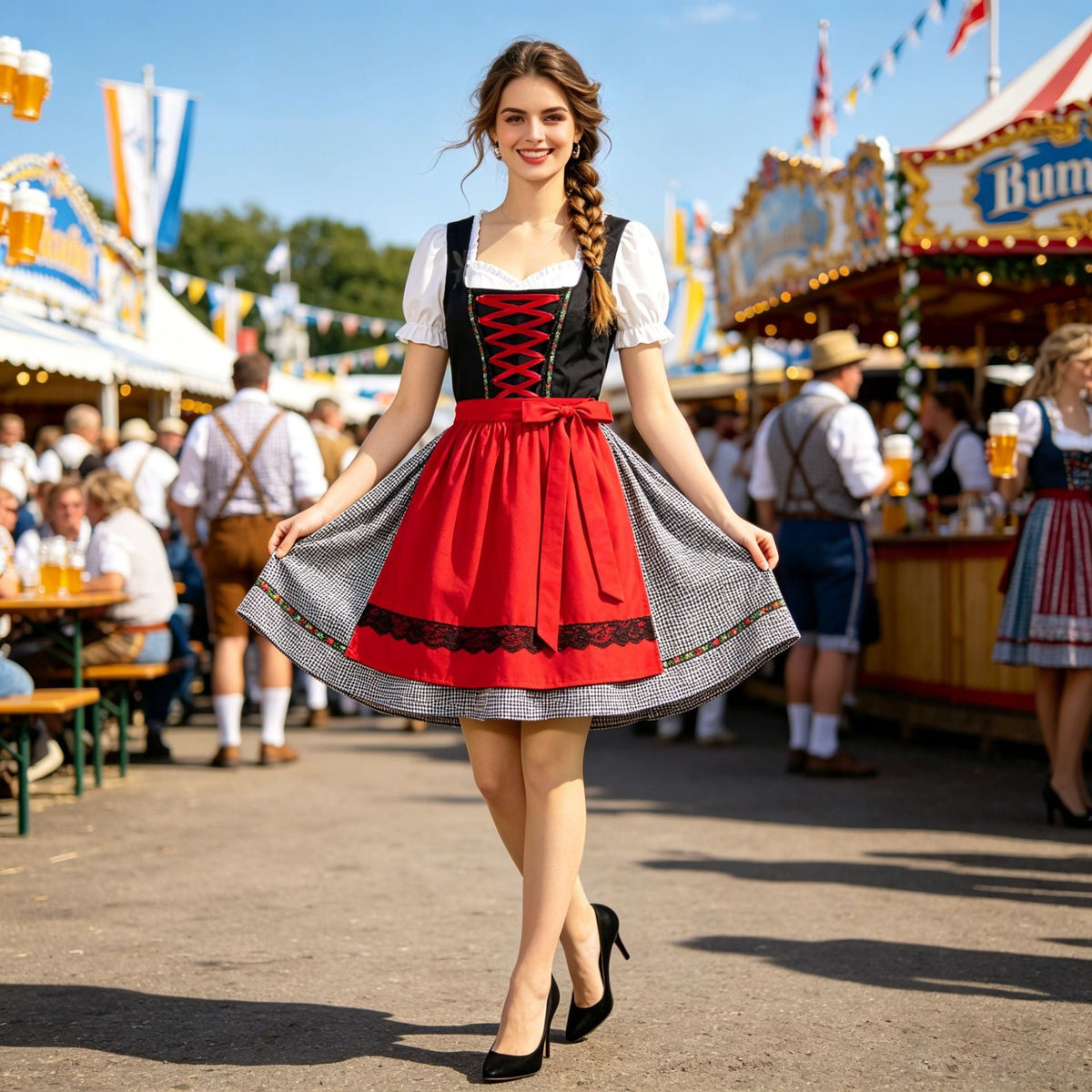 Damen Dirndlkleid mit Herzausschnitt und Schürze