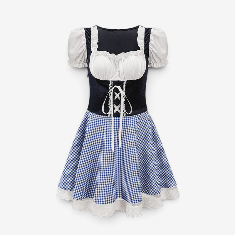 Bavora - Damen Mini-Dirndl mit Vichykaro-Rock, Schnürmieder