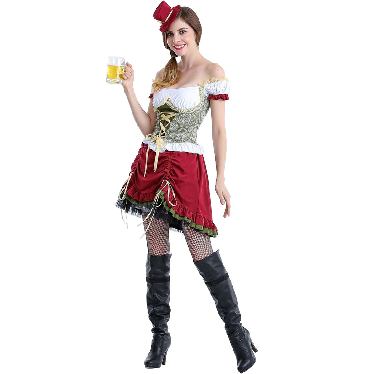Damen Oktoberfest Kostüm mit Puffärmeln und Schnürmieder