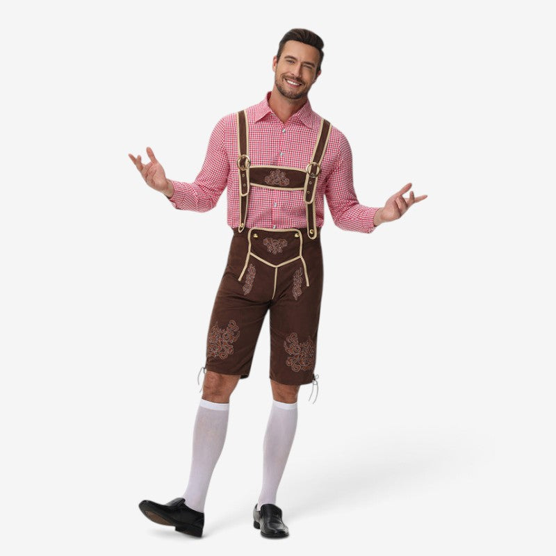 Loden - Herren Trachtenlederhose mit Hosenträgern und Stickereien