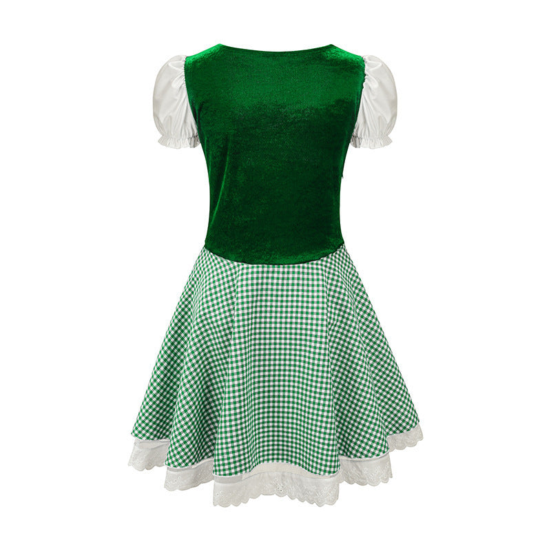 Bavora - Damen Mini-Dirndl mit Vichykaro-Rock, Schnürmieder