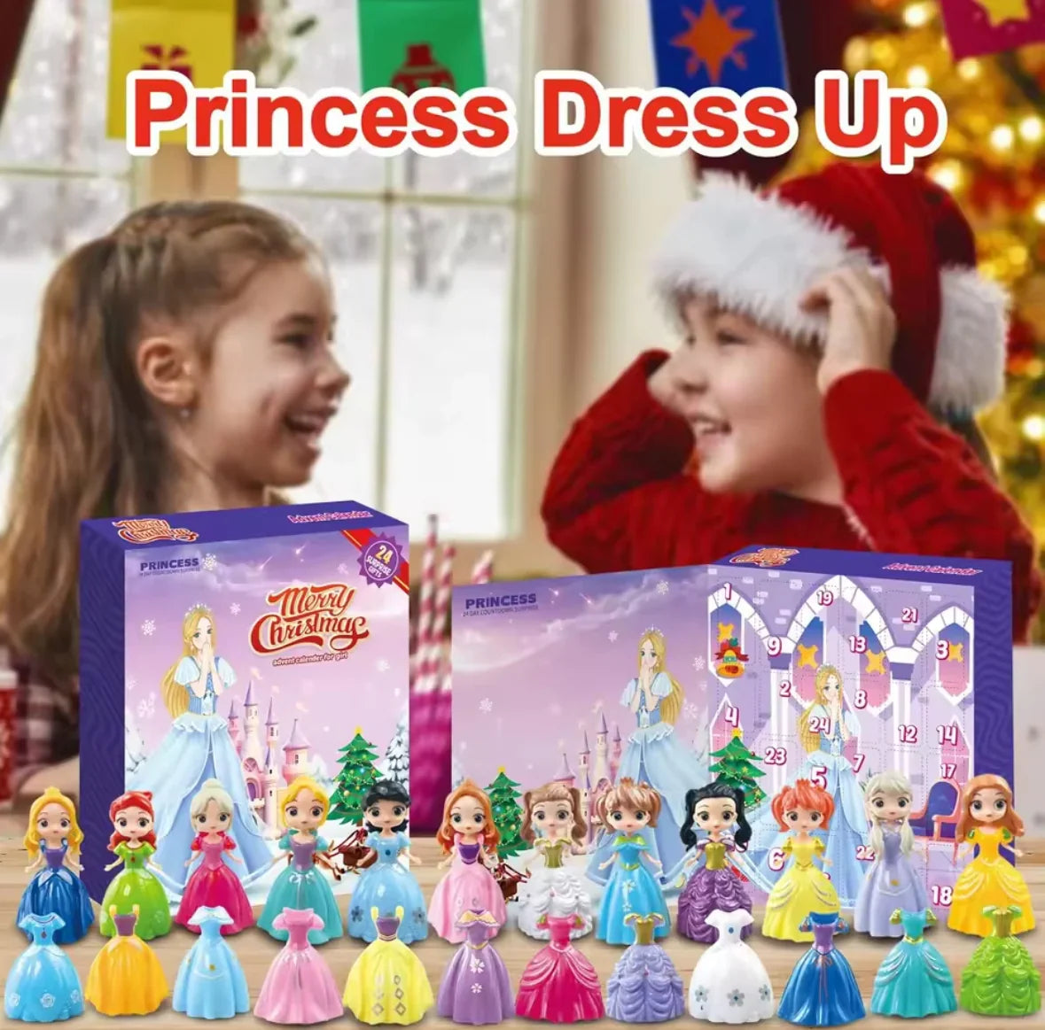 Prinzessinnen-Adventskalender mit 24 Puppen und Kleidern
