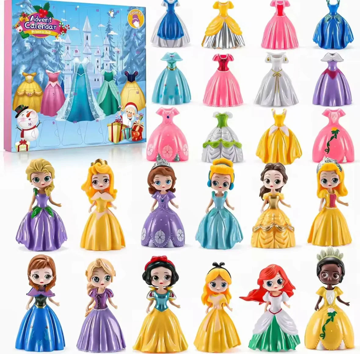 Prinzessinnen-Adventskalender mit 24 Puppen und Kleidern