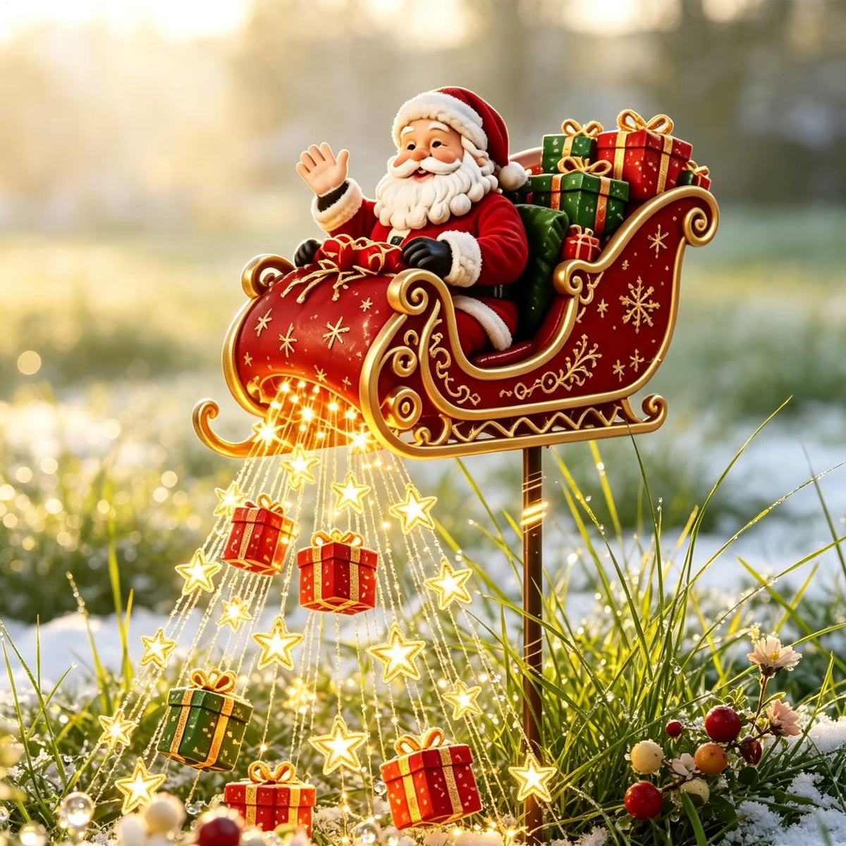 Clausglow - Solarbetriebene Weihnachtsdekoration mit fliegendem Schlitten