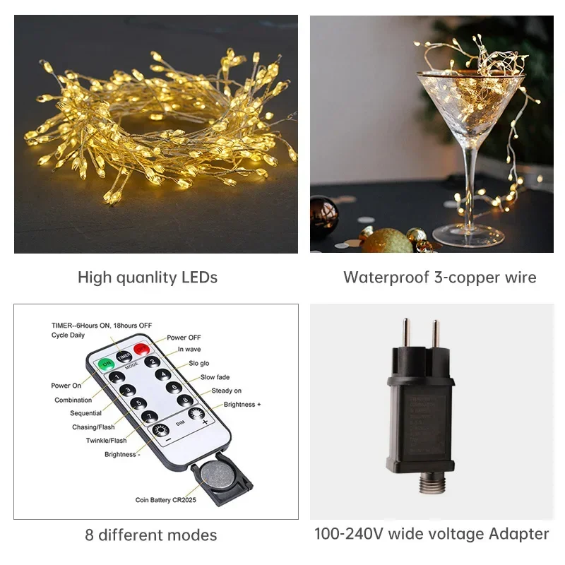 Cluster LED Lichterkette Silberdraht