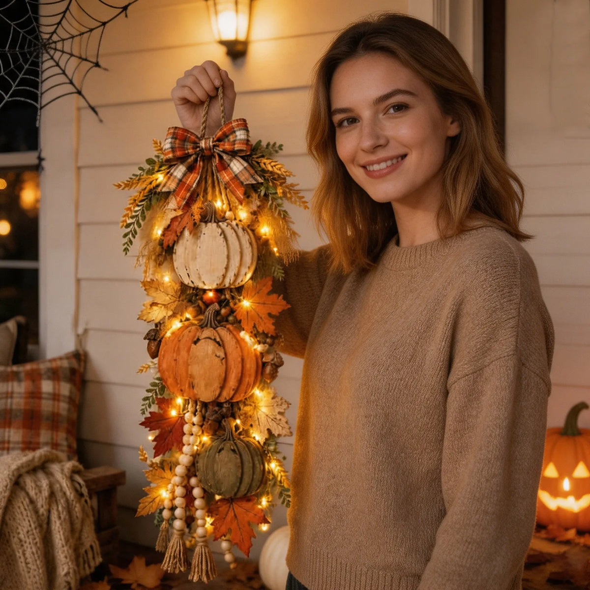 Pumpglow - Herbstliche Türdekoration mit LED-Beleuchtung