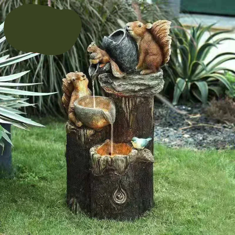Solar Gartenbrunnen Ente & Eichhörnchen LED Wasserspiel