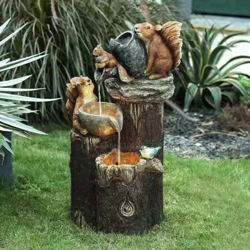 Solar Gartenbrunnen Ente & Eichhörnchen LED Wasserspiel