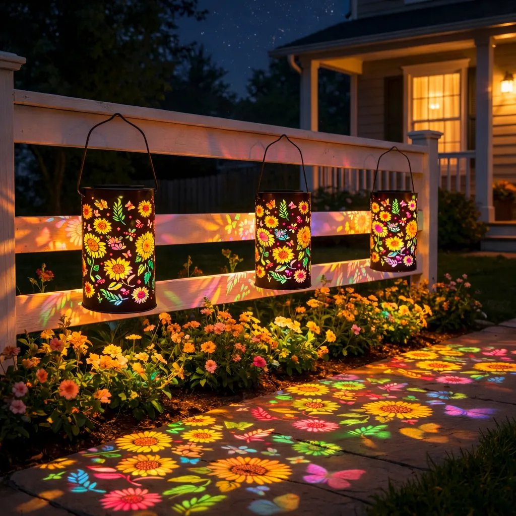 Solar-Gartenlaterne | Blütenmuster | Lichtprojektion | GardenFlare
