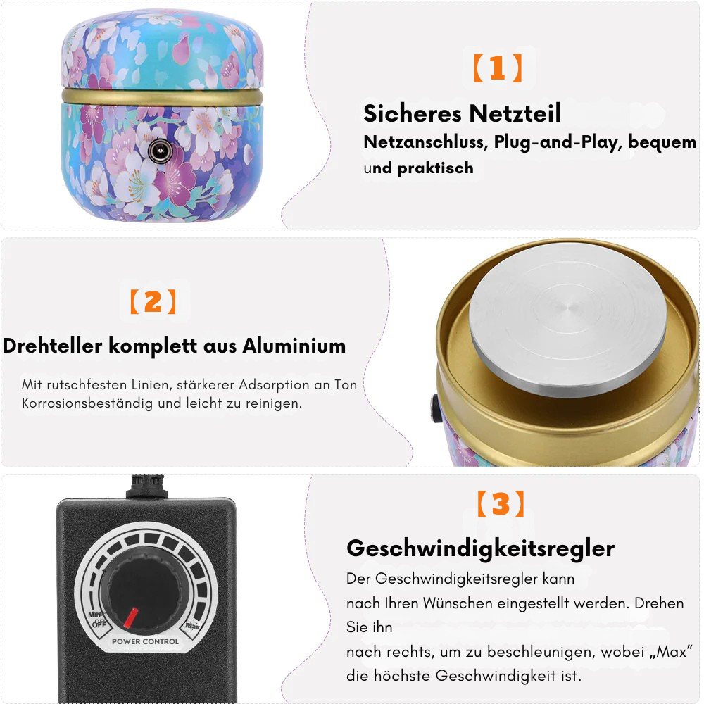 Töpferscheibe | Elektrische Mini Töpferscheibe | Vor und Rücklauf leiser Betrieb | ClayWhirl