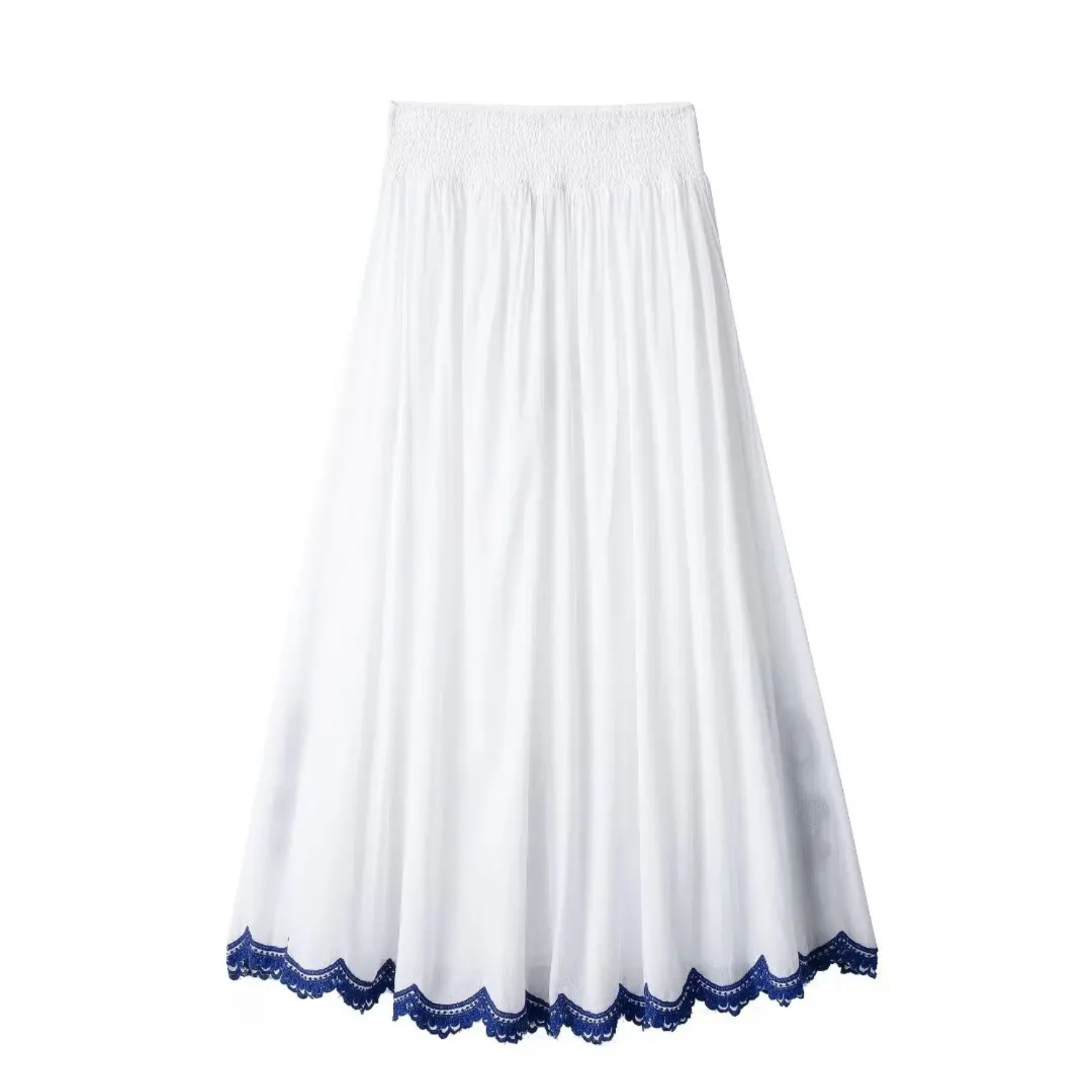 Anni | Blaues Besticktes Hemd & Plissierter Hosenrock im Zweiteiler-Set