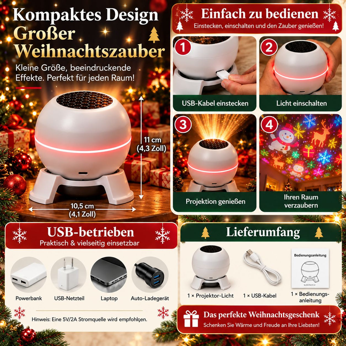 Yulestar – Weihnachtsprojektor mit beweglichen Weihnachtsmotiven