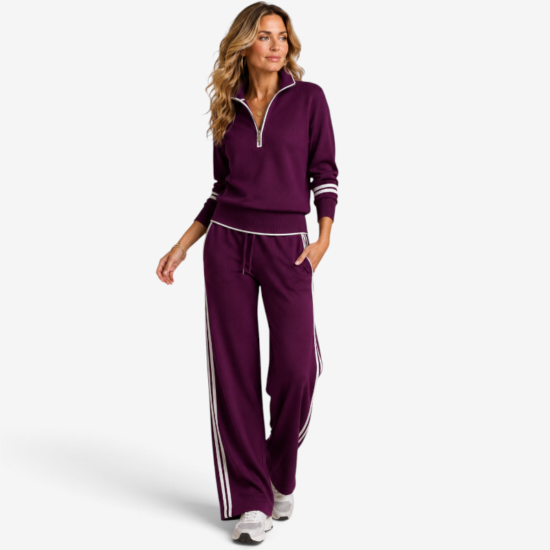Setora - Damen Zweiteiler mit Halb-Reißverschluss-Pullover und Hose