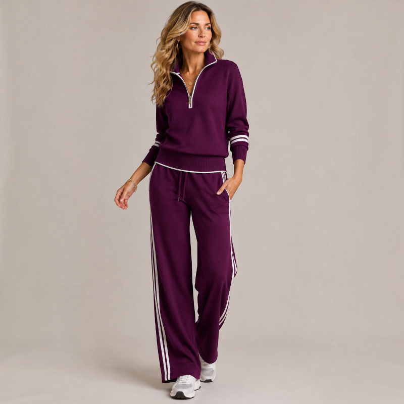 Setora - Damen Zweiteiler mit Halb-Reißverschluss-Pullover und Hose