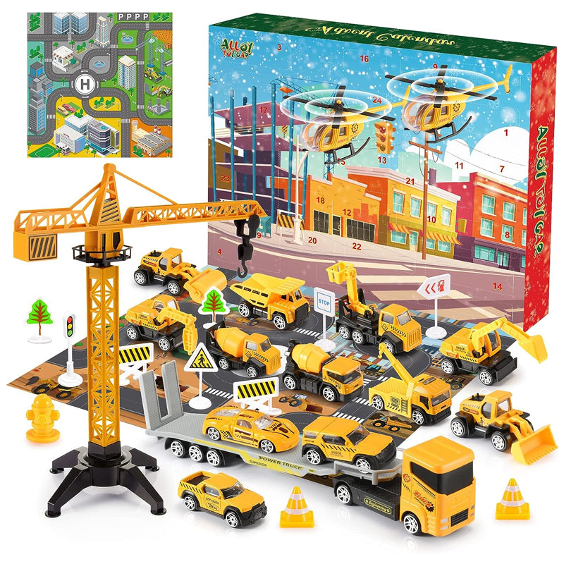 Buildvent - Adventskalender mit Baufahrzeugen und Spielbrett