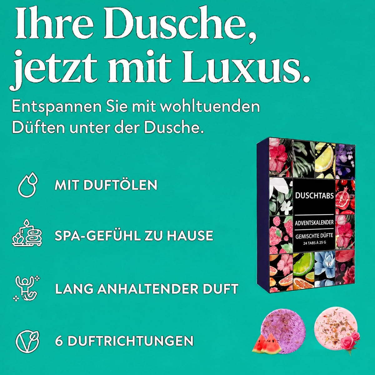 Badebomben-Adventskalender mit 24 Duschbomben