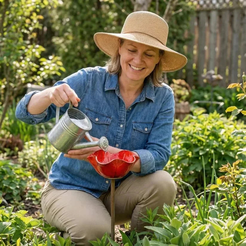 Petalbath - Vogelbad mit Klatschmohn-Design für den Garten