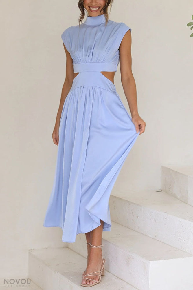 Grace - Damen-Midikleid mit Rollkragen und Taillenausschnitt