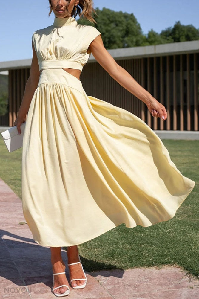 Grace - Damen-Midikleid mit Rollkragen und Taillenausschnitt