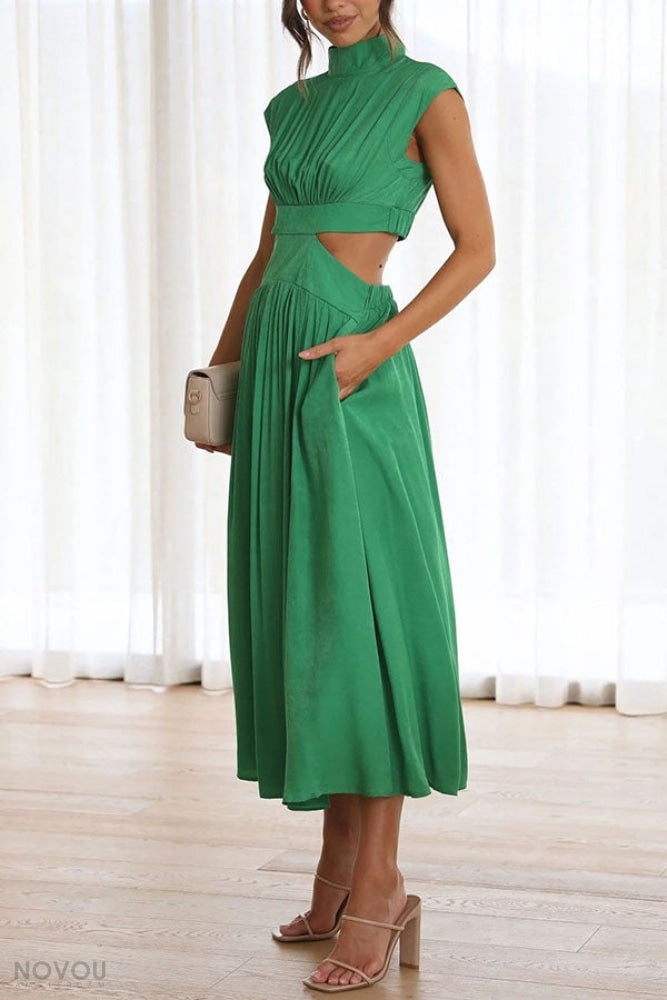 Grace - Damen-Midikleid mit Rollkragen und Taillenausschnitt