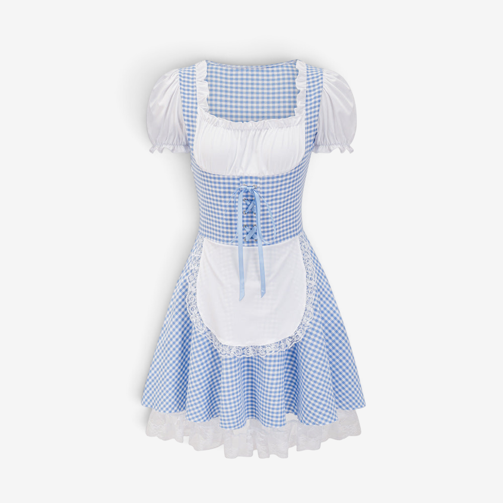 Checkora - Damen Dirndl mit Karomuster und Rüschendetails
