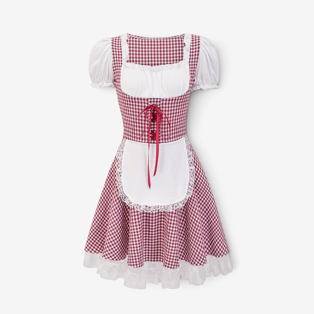 Checkora - Damen Dirndl mit Karomuster und Rüschendetails