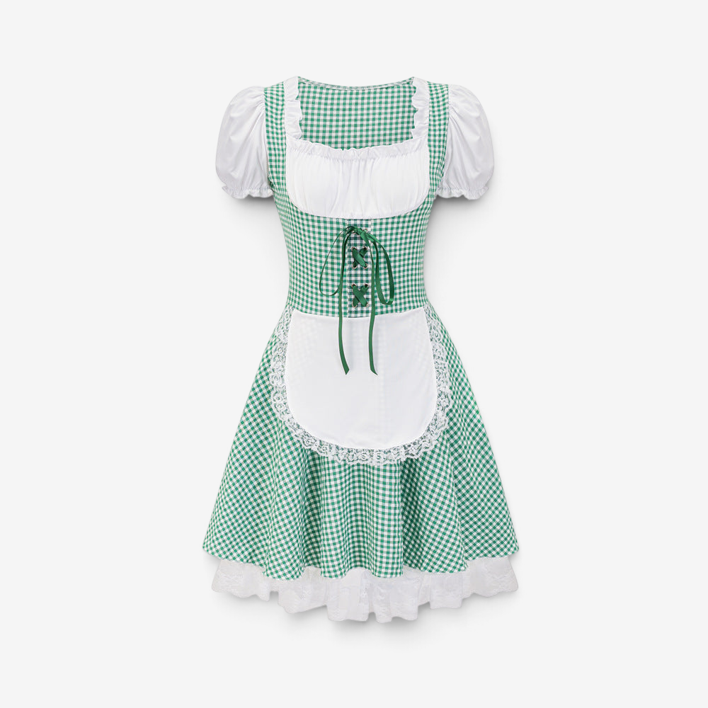 Checkora - Damen Dirndl mit Karomuster und Rüschendetails