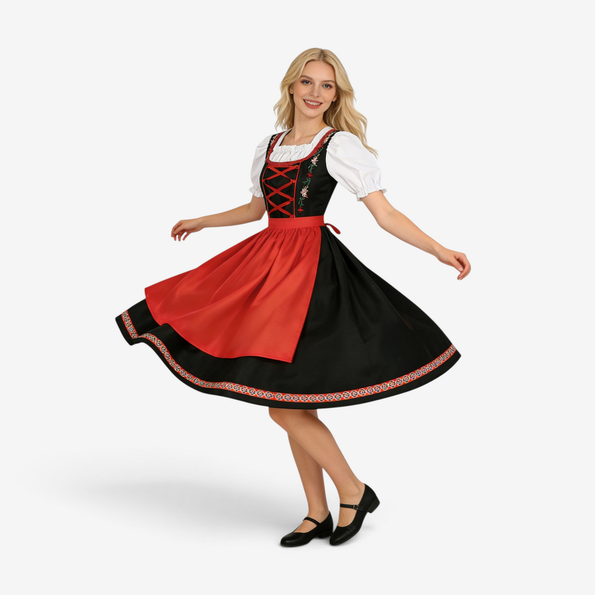 Embrovia - Damen Dirndlkleid mit besticktem Mieder und Puffärmeln