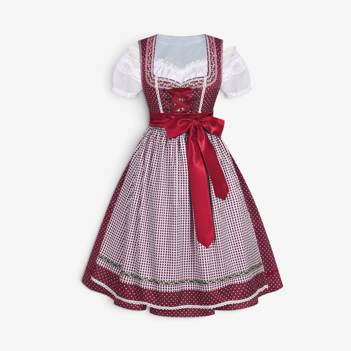 Dirnexa - Damen Dirndlkleid mit abnehmbarer Schürze und Spitzenärmeln