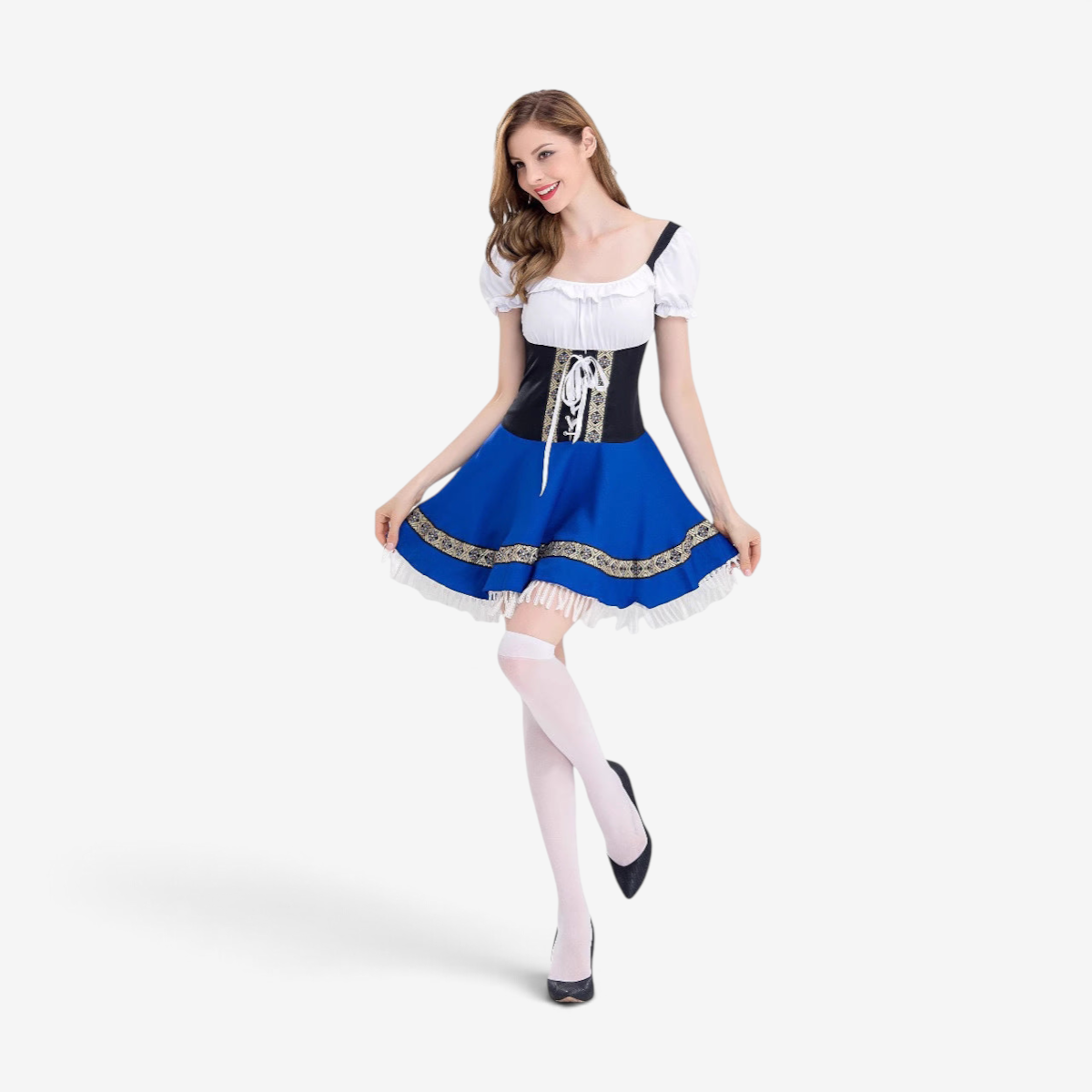 Laceford - Damen Oktoberfestkleid mit Schnürung im Brustbereich und Volantärmeln