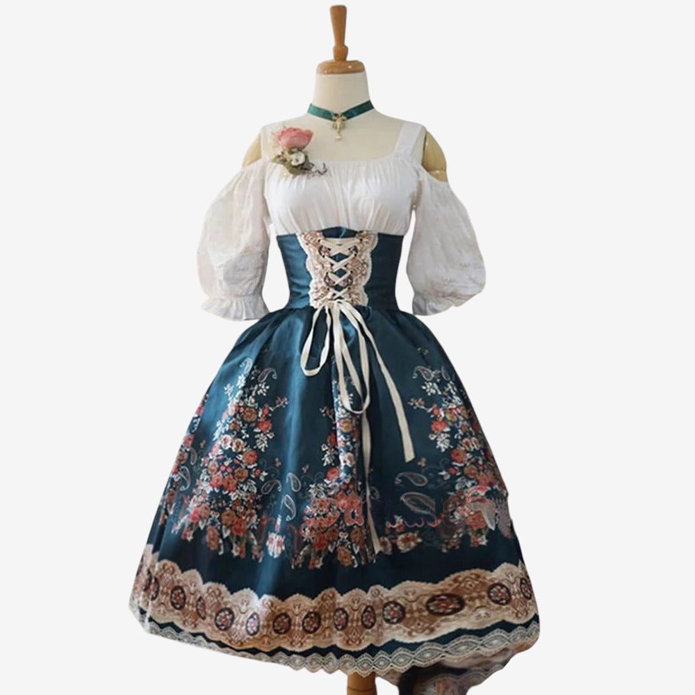 Alpenza - Damen-Dirndl mit Blumenmuster und passender Schürze