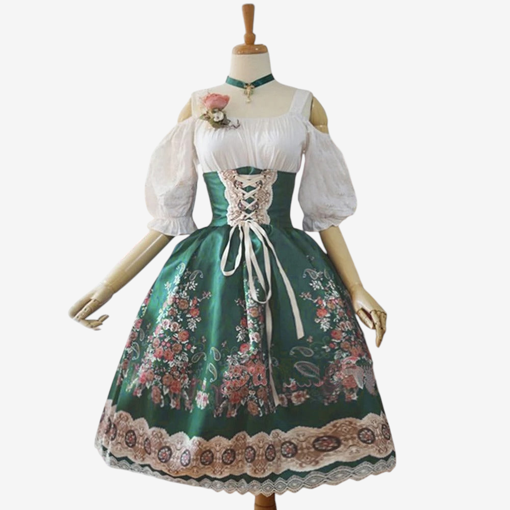 Alpenza - Damen-Dirndl mit Blumenmuster und passender Schürze