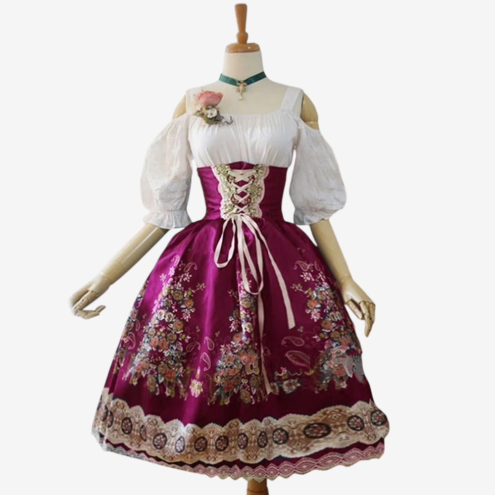 Alpenza - Damen-Dirndl mit Blumenmuster und passender Schürze