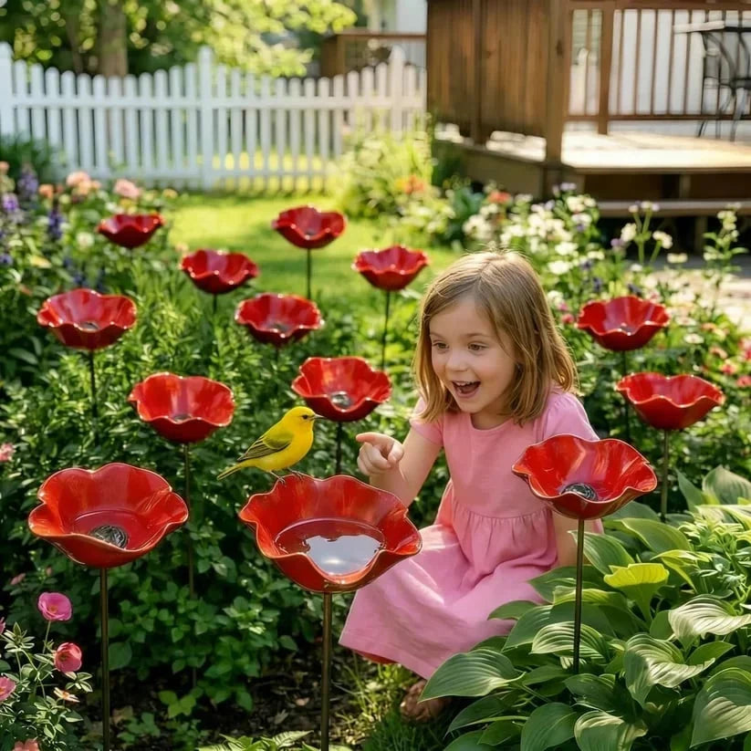 Petalbath - Vogelbad mit Klatschmohn-Design für den Garten