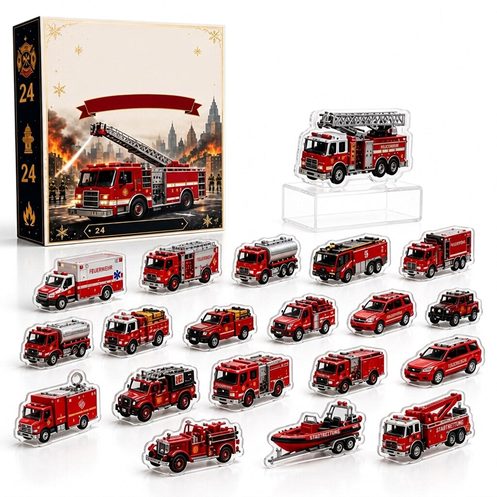 Firemas - Adventskalender mit Feuerwehrfiguren und Acryl-Türchen