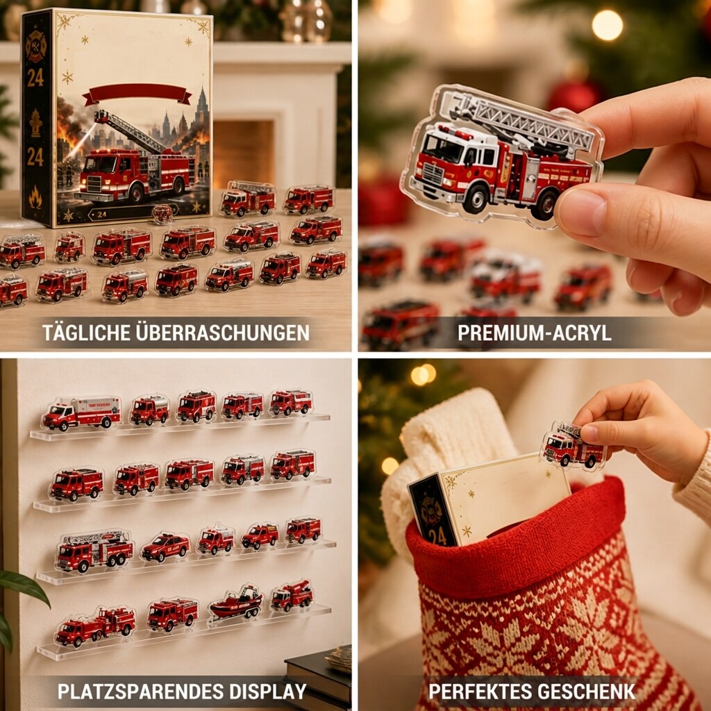 Firemas - Adventskalender mit Feuerwehrfiguren und Acryl-Türchen