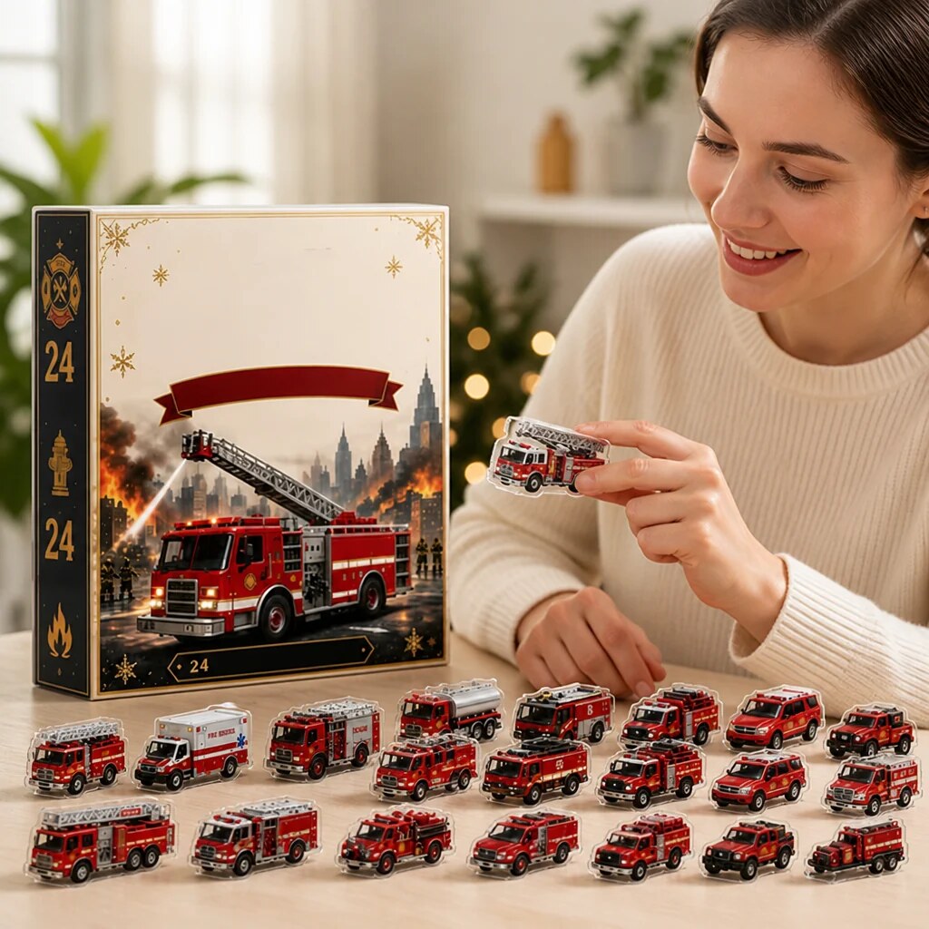 Firemas - Adventskalender mit Feuerwehrfiguren und Acryl-Türchen
