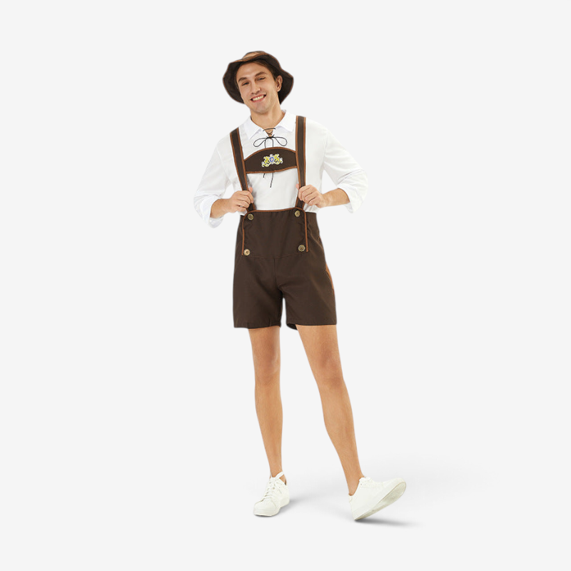 Kurze Herren-Trachtenlederhose mit Brustlatz