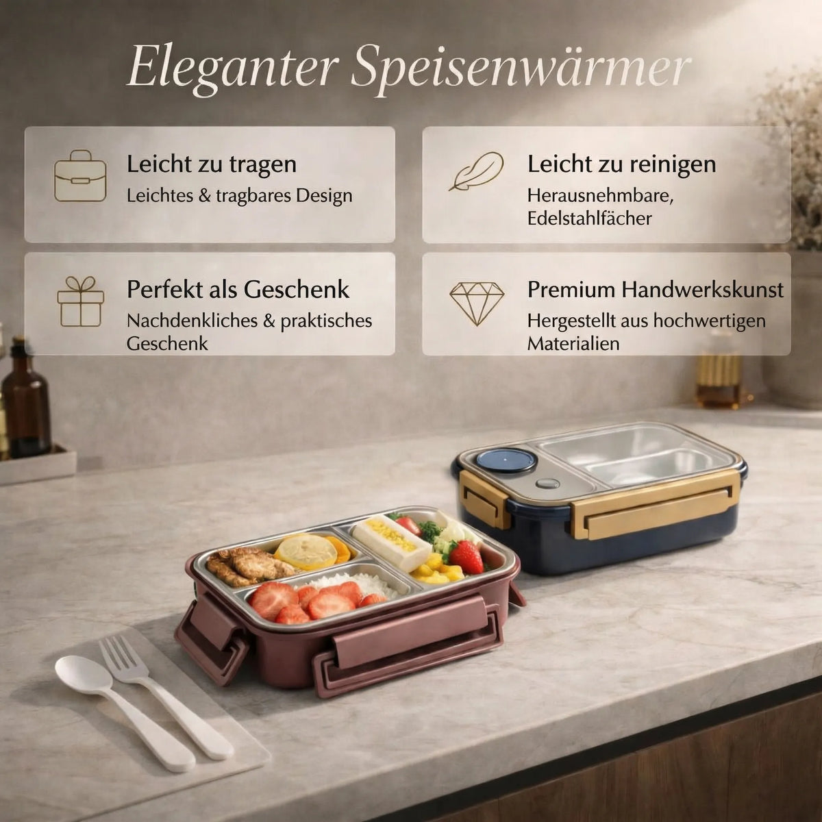Mealvault - Thermobehälter für Essen mit Edelstahlfächern